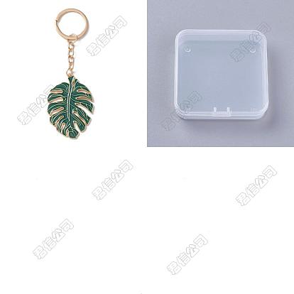 4 Porte-clés pendentif en alliage émaillé en forme de feuille de monstera, pour la décoration de pendentif de sac de clé de voiture
