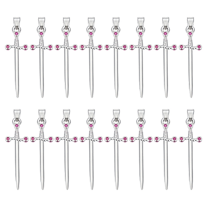 16Pcs Brass Micro Pave Cubic Zirconia Pendants, Sword Charms