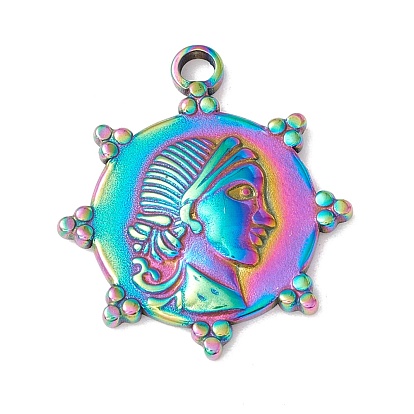 Ion Plating(IP) 304 Stainless Steel Pendants, Flower with Human