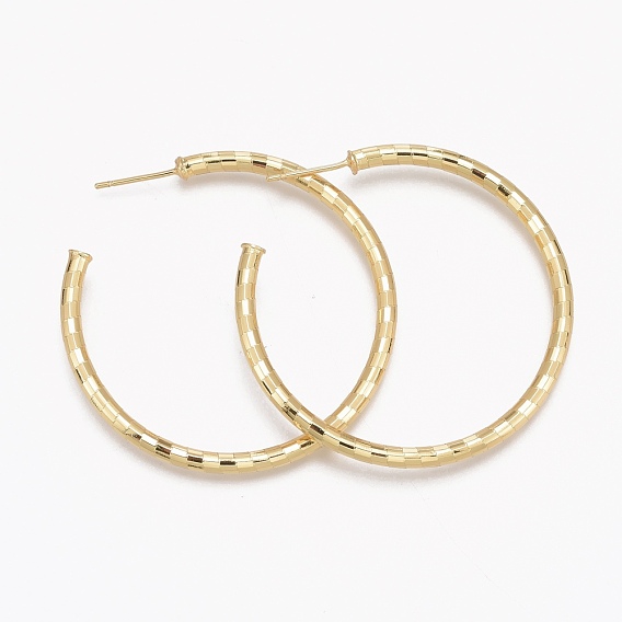 Brass Stud Earrings, Half Hoop Earrings, with Ear Nuts, Long-Lasting Plated, Textured, Ring