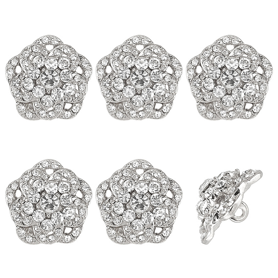 6 шт. 1-отверстие кнопки из цинкового сплава, со стразами, цветок