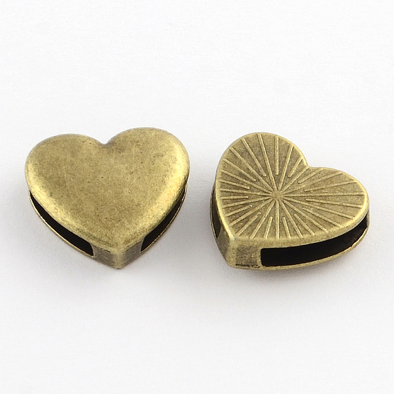Tibetan Style Heart Alloy Slide Charms, Cadmium Free & Lead Free, 15.5x16.5x6mm, Hole: 12x3mm, about 286pcs/1000g