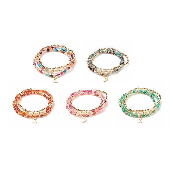 3 комплект браслетов из бисера с натуральным агатом и жемчугом, латунные браслеты с лунным шармом для женщин
