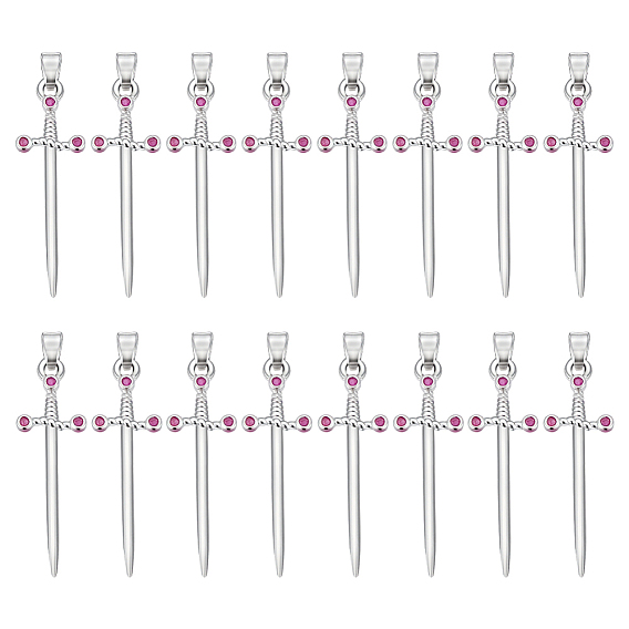 16Pcs Brass Micro Pave Cubic Zirconia Pendants, Sword Charms