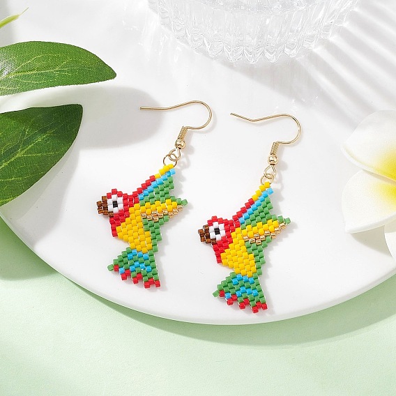 Серьги-подвески в виде птиц из стеклянных бусин ручной работы, с 304 нержавеющей стали серьги крючки, золотые