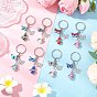 8шт. стеклянные жемчужины брелки, с подвесками из сплава и железными кольцами для ключей, ангел с бабочкой, платина