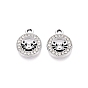 Alloy Rhinestone Charms, Platinum Tone Flat Round with Crab