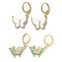 Butterfly Golden Brass Dangle Leverback Earrings, with Cubic Zirconia and Enamel