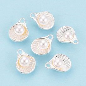 Brass with Glass Pearl Pendants, Shell Shape Charms