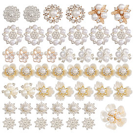 48 шт. 12 стили сплава стекла со стразами кабошоны, с имитацией жемчуга из АБС-пластика, смолы и пластика