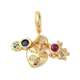 Rack Plating Brass Pave Colorful Cubic Zirconia European Dangle Charms, Girl & Boy & Heart Large Hole Pendants, Cadmium Free & Lead Free, Long-Lasting Plated