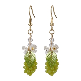 Yellow Green Grape Fruit Resin Dangle Earrings, with ABS Plastic Imitation Pearl Flowers