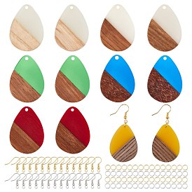 Olycraft DIY Dangle Earring Making Kits, Including Resin & Walnut Wood Pendants, Brass Earring Hooks, Brass Jump Rings, Teardrop