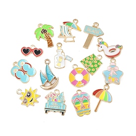 Подвески из эмали и сплава, золотые, солнце/кокосовая пальма/зонт