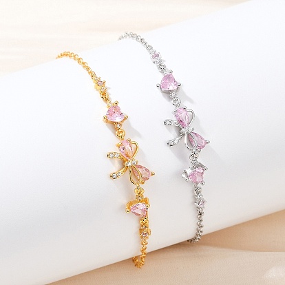Латунь микро проложить кубического циркония браслеты ссылку, браслеты-цепочки для женщин, бантом и сердце