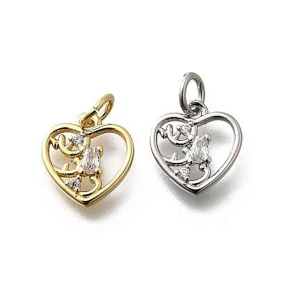 Латунные микро проложить кубического циркония прелести, сердце прелести, без свинца и без кадмия, долговечный, стойки покрытие, с целью перехода в кольце