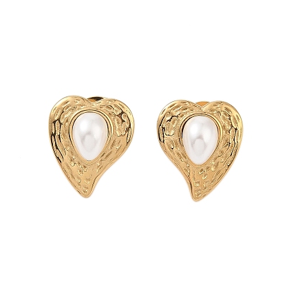 Ионное покрытие (IP) 304 серьги-гвоздики из нержавеющей стали с имитацией жемчуга ABS для женщин, сердце