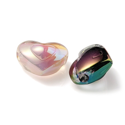 UV Plating Rainbow Iridescent Transparent Acrylic Beads, Two Tone, Heart