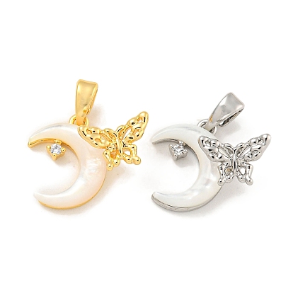 Латунные микропаве прозрачные подвески с фианитом, без кадмия, без никеля и без свинца, с оболочкой, луна с бабочкой