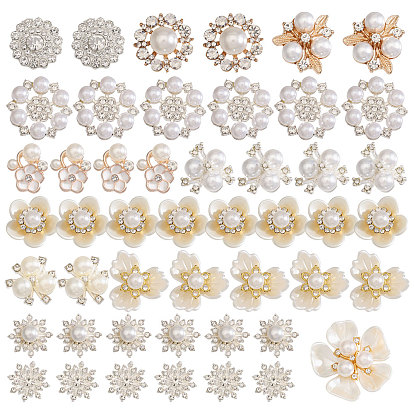 48 шт. 12 стили сплава стекла со стразами кабошоны, с имитацией жемчуга из АБС-пластика, смолы и пластика