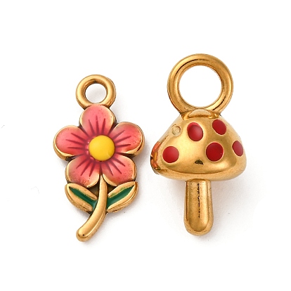 304 нержавеющей стальной эмали подвески, золотые, гриб и цветок