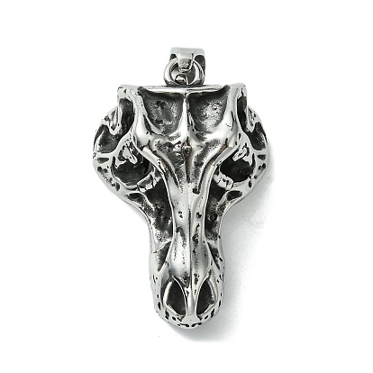 304 Stainless Steel Big Pendants, Wolf Skull Charm