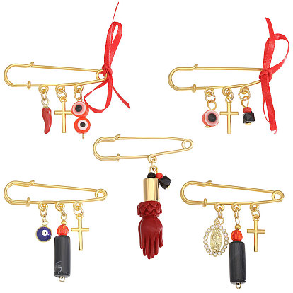 5шт. 304 булавки для килта из нержавеющей стали, с подвесками из акрила, стекла, смолы и эмали из сплава, разнообразные