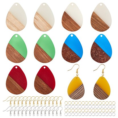 Kits de fabrication de boucles d'oreilles bricolage, y compris les pendentifs en résine et en bois de noyer, Crochets d'oreille en laiton, Anneaux en laiton, larme