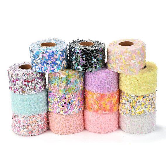 Ленты из полиэстера с эластичными пайетками, с блестящей пайеткой