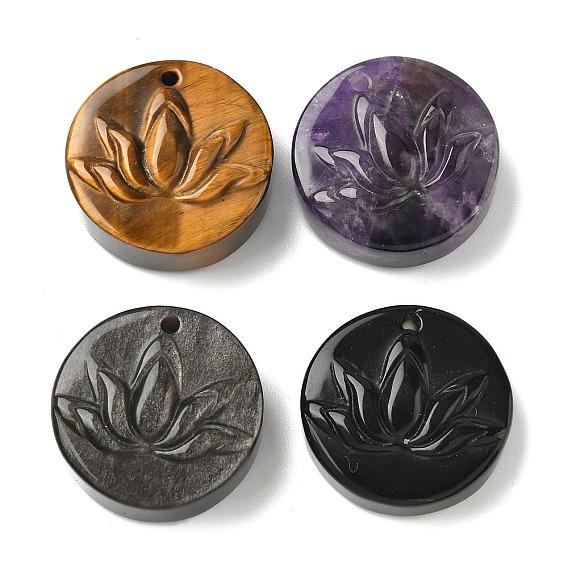 Природных драгоценных камней подвески, плоский круглый с резными подвесками в виде цветка лотоса