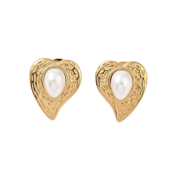 Ионное покрытие (IP) 304 серьги-гвоздики из нержавеющей стали с имитацией жемчуга ABS для женщин, сердце