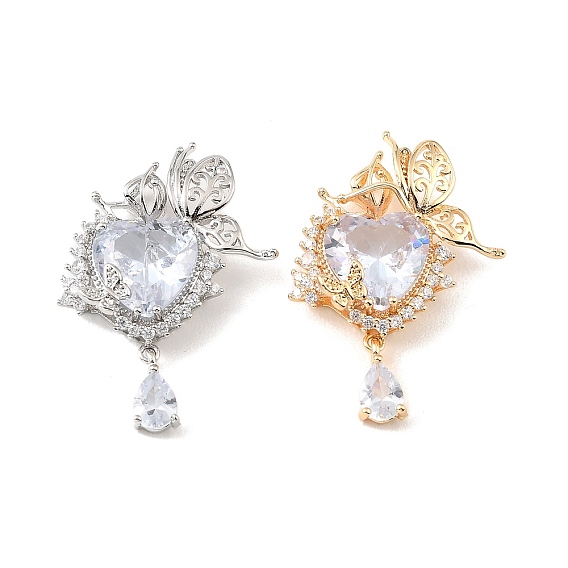 Подвески из латуни и прозрачного циркония, подвески в виде сердца и бабочки