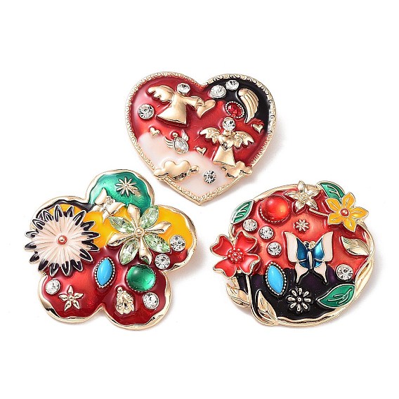 Брошь из сплава со стразами, с эмалью, цветок / сердце