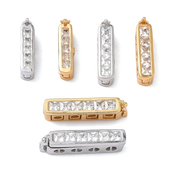 925 Застежки-твистеры из стерлингового серебра с кубическим цирконием, прямоугольные