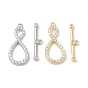 Brass Micro Pave Clear Cubic Zirconia Toggle Clasps, Cadmium Free & Nickel Free & Lead Free, Infinity