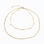 Brass Double Layer Necklaces, with Figaro Chains, Twisted Chains, Star Beads, Cubic Zirconia Charms and 304 Stainless Steel Lobster Claw Clasps
