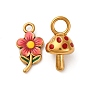 304 нержавеющей стальной эмали подвески, золотые, гриб и цветок
