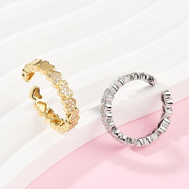 Манжеты из латуни с микро паве кубический цирконий для женщин, сердце, стойки покрытие, долговечный, без свинца и без кадмия