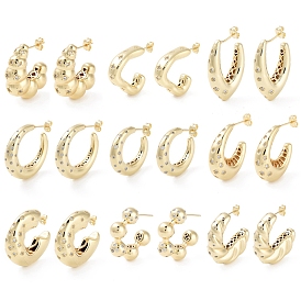 Rack Plating Brass Micro Pave Cubic Zirconia Studs Earrings, Half Hoop Earrings for Women, Long-Lasting Plated, Lead Free & Cadmium Free