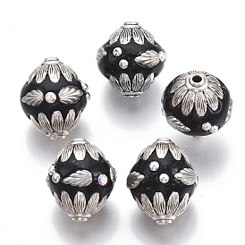 Perles Indonésiennes manuelles, avec les accessoires en métal, Toupie, argent antique