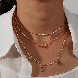 Stylish and Minimalist Multi-layered Chain Necklace for Women - Gold Metal Chains with Lock Pendant