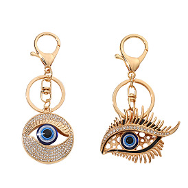Sparkling Blue Devil Eye Keychain with Diamond and Eyelashes - Unique Personality Accessory
