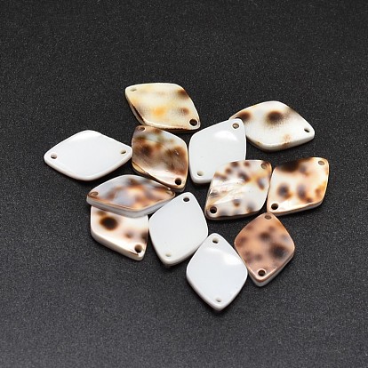 Rhombus Tiger Cowrie Shell Links Connectors, 18x12x3mm, Hole: 1mm