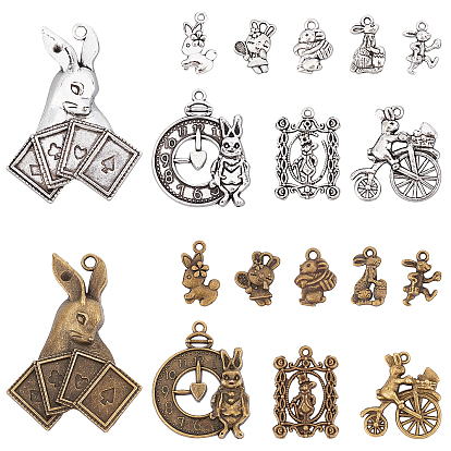 1 Box 72Pcs 18 Styles Rabbit Theme Tibetan Style Alloy Pendants