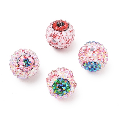 Spooky Printed Acrylic Beads, Eyeball, with Resin Rhinestone