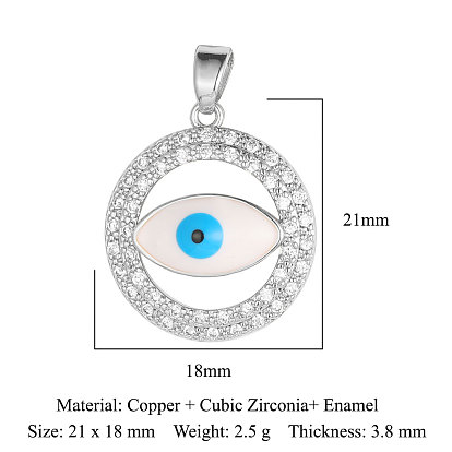 Brass Micro Pave Cubic Zirconia Pendants, Evil Eye Charms