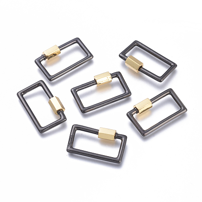 Encantos de bloqueo de mosquetón de tornillo de latón, para hacer collares, larga duración plateado, sin cadmio, plomo, níquel, Rectángulo