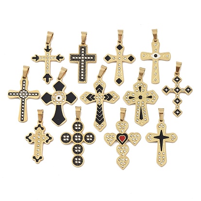 Ионное покрытие (ip) 304 подвески со стразами из эмали из нержавеющей стали, крест прелести