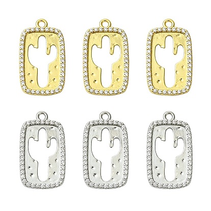 6 шт 2 цвета кулоны из латуни, микропаве, циркония, прямоугольник с подвесками в виде кактуса
