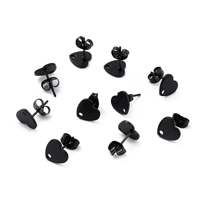 304 Stainless Steel Stud Earring Findings, with Ear Nuts, Heart